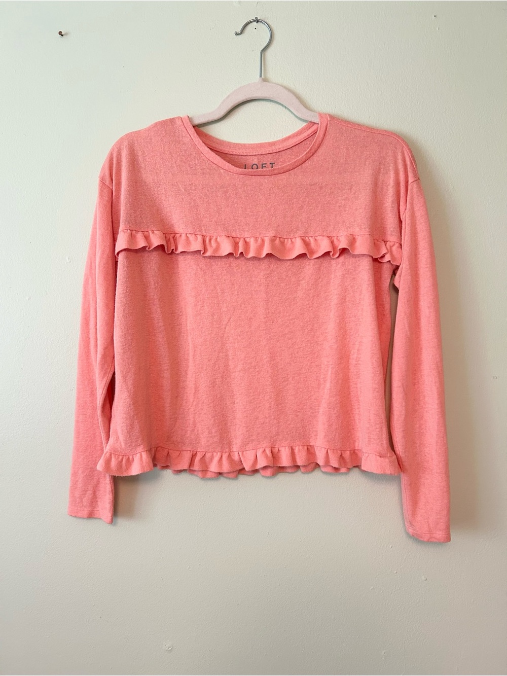 LOFT Light Coral Super Soft Tiered Ruffled Long Sleeve Babydoll Shirt Top Sz XL